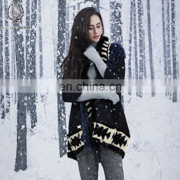 Unique Fox Trim Woolen Coat Women's Winter Australian Sheep Fur Jacket Fox Patchwork Sheep Blazer