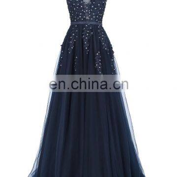 Grace Karin Elegant Deep V-Back Soft Tulle Netting Sleeveless Long Navy Blue Evening Dress 8 Size US 2~16 GK000130-1 photo-5