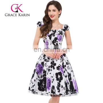 Grace Karin Women Cap Sleeve Cotton Retro Short Vintage 50s60s Rockabilly Pinup Dress CL4598-3#