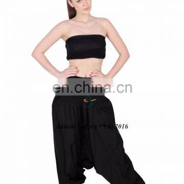 HAREM PANT FOR WOMEN COTTON YOGA JUMPSUIT ALADDIN GYPSY BLACK SOLID DANCE HAREM PANT