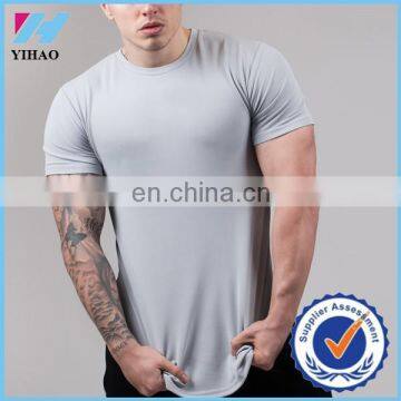 Yihao Men's fitness top selling running t shirt free logo custom sports GYM muscle t-shirt wholesale polyester Men's t-shirt