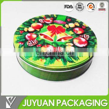 cute christmas round clear cookie tin box/christmas tin box for cookie