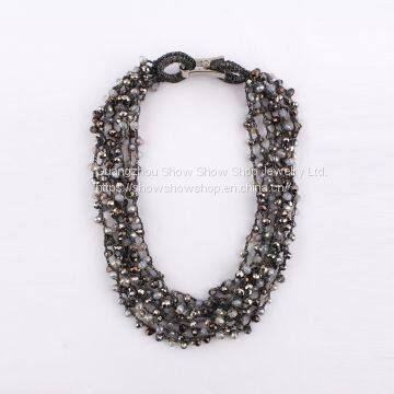 2018Trendy Elegant Ladies Fashion Jewelry Gold Grey Color Beads Crochet Beads Necklaces