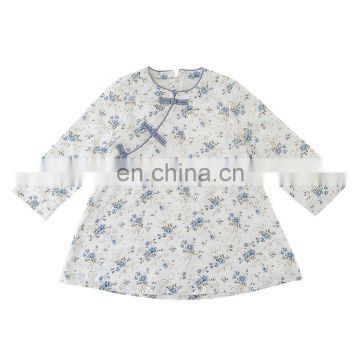 6650-2 Chinese traditional girls white and blue floral cheongsam dress