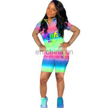 Summer Stylish Colorful Tie Dye 2 Pieces Two Piece Women Short Sexy Bodycon Printed Sports Set Suits photo-4