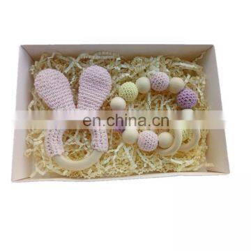 Safe Kawaii Bunny Ear Ring Cotton Yarn Hand Crochet Rattle Teether Toy photo-2