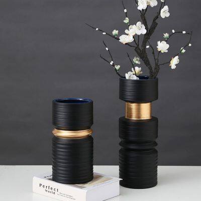 Thread Drawing Gold And Black White New Chinese Ceramic Crafts Vase For Office photo-5
