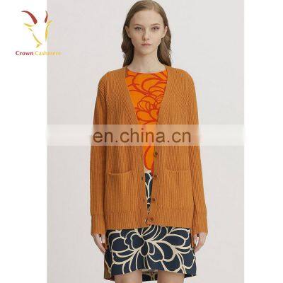 Ribbed Ladies Cashmere Long Knitted Sweater Cardigan