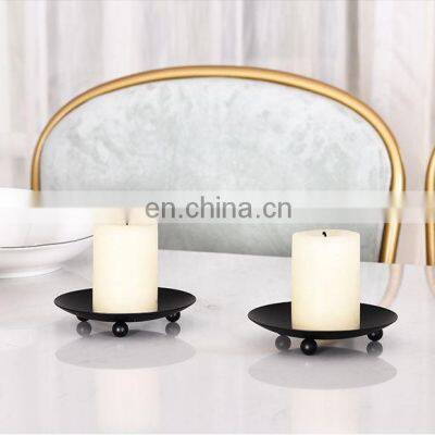 Decorative Iron Black Pillar Candle Holders Plates Metal Candle Stand for LED & Wax Candles Wedding Christmas Spa