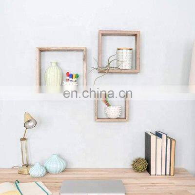 Rustic wall shelves set of 3 in rectangle shape for home decoration