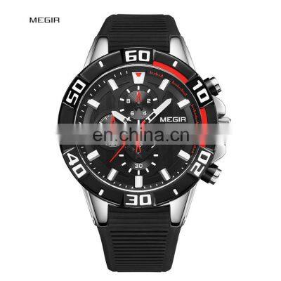 MEGIR 2121 Men Current Original Quartz Watches Silicone Strap Analog Calendar Stopwatch Man Sport Wrist Watch