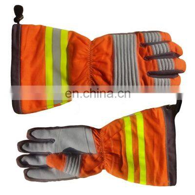 100% Flame Retardant Woven Fabric Canvas Fabric Sewn Heat Resistant Firefighter Fire Fighting Gloves with Reflective Tape