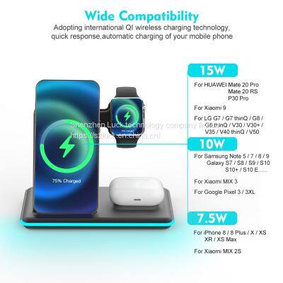 Fast 3 in 1 Wireless Charger Stand Dock Foldable Magnetic Quick 23W support OEM