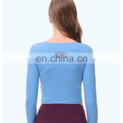 Wholesale Custom Anti-Bacterial Women Gym Wear Fitness Crop Top Long Sleeve Sport Shirt Ladies Workout Exercise Running Clothing photo-5