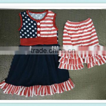 American 4th of July girls clothes new baby summer patriotic clothing set infant girls dress outfits