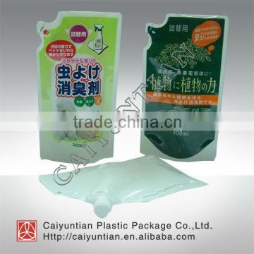 Plastic Liquid stand up pouch with easy tear spout , Detergent liquid for pet, liquid packaging bag