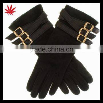 Black Suede Buckled Musketeer Gloves for lady