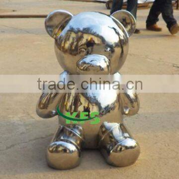 Stainless steel lovely sitting bear sculpture