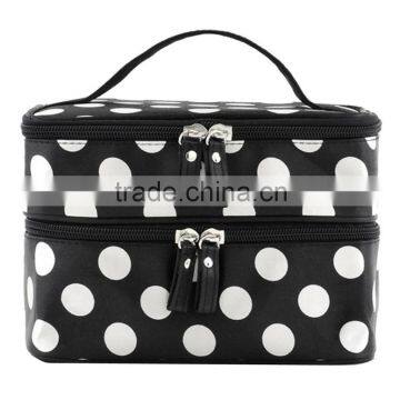 double-deck polka dot graceful cosmetic bag for lady