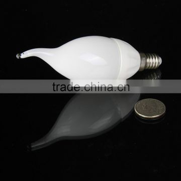 Ultra brightness 1.5W smd3528 110v 220v milky ceramic e14 candle lamp with tail