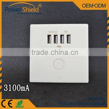 Universal Multiple 4 way USB power socket with panel mount for hotel/home/hospital/commerical building
