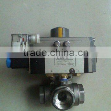 Rotary actuator,stainless steel,wcb, three way, three piece,pneumatic female thread ball valve