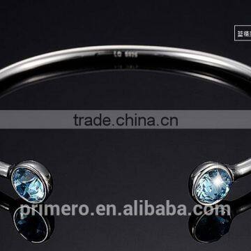High Quality 925 Sterling Silver Round Crystal Cuff Bangle Bracelet photo-5