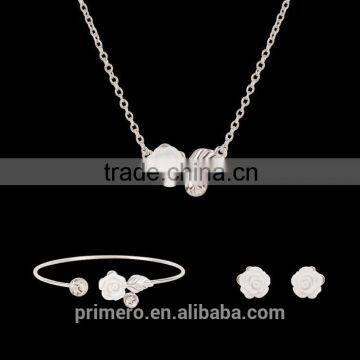 Silver Filled Pretty Rose Flower Necklace Breaclet Earring 3pcs/set Fashion Jewelry Sets For Woman