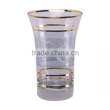 Clear Painting blue luster water glass with Golden circles and cutting