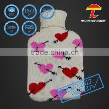 Natural Rubber Hot Water Bottle With Cupid's Arrow Design Knitted Cover photo-2