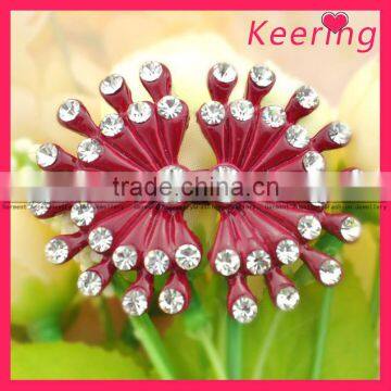 wholesale red 2.5*4 cm stab rhinestone decoration snap button WBK-1261