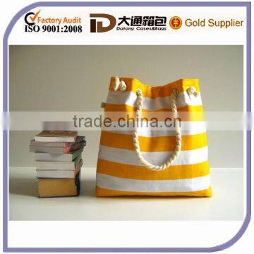 Sailor Promotional Tote Bag --for market or beach or gym-- -yellow and white bold striped, X-Large and cotton rope straps