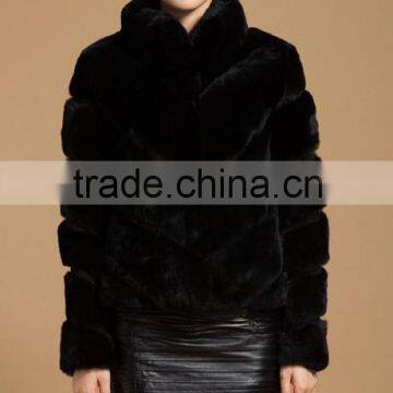 Rex14046 Wholesale Fashion New Design Rex Rabbit Fur Coat Black