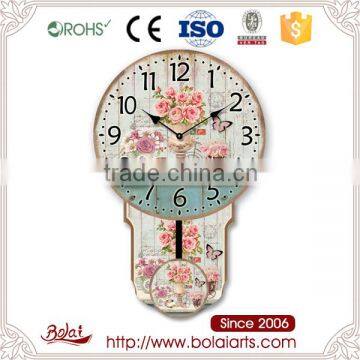 Beautiful green desk and roses design pendulum fashion wall clock