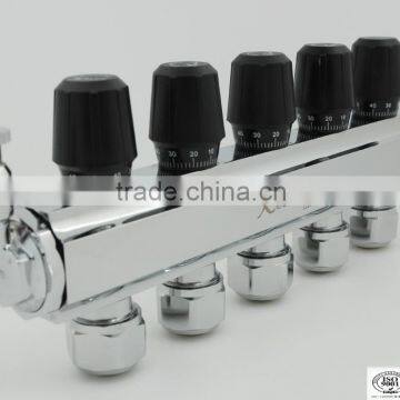 Copper pipe manifold for floor heating system with ball valve