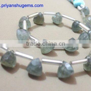 Mos Aqua Side Drilled Faceted Trillion