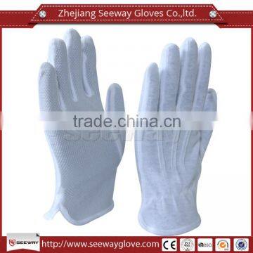 Seeway Cotton Knitted Inspectors Parade Traffic Police Work Gloves with Anti Skid White PVC Grip Dots on Palm