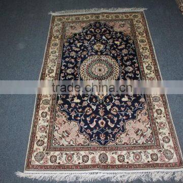 prayer rug dark blue handmade silk carpets pure silk rug