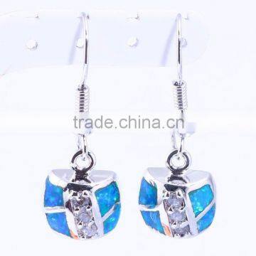 Custom 925 Sterling Silver Created Opal & Clear Cubic Zirconia Dangle Earrings