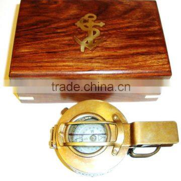 Solid Brass Nautical Compass -PRISMATIC ENGINEER COMPASS WITH WOOD BOX 13502