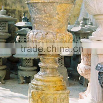 Garden split pot planter flower marble stone hand carved sculpture for home garden