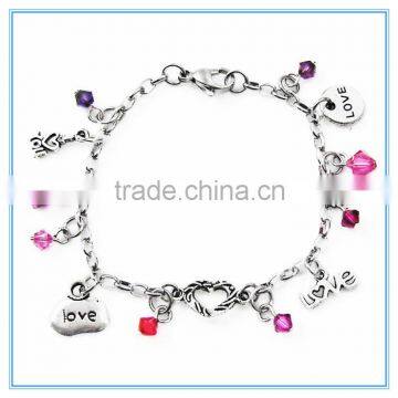 Love Charm Bracelet with Crystals Stainless Steel