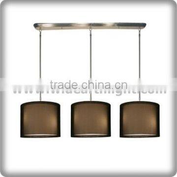 UL Listed Hotel 3 Light Pendant Lamp With Black Fabric Shades For Indoor C50237