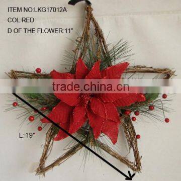 2015 new christmas artificial poinsettia and berry wreath five star shape christmas artificial pine flower decoration