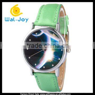 WJ-5458 planet face hot sale bright colorful with rhinestone vogue charming quartz girls watch