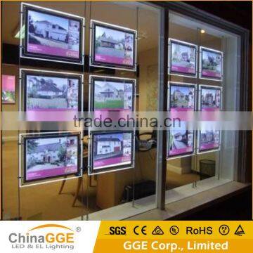 A4 Size Hanging LED Window Display Acrylic LED Light Frame Real Estate Window Display Slim Acrylic Light Box