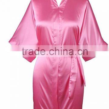 High Quality Women Bridesmaid Pink Satin Kimono Robes Wholesale