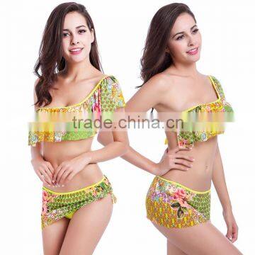 Women's Bikini Set Push-up Padded Bra Falbala Printing Swimwear Swimsuit