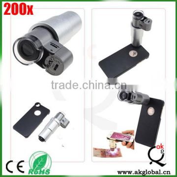 portable clip mounts 160-200x zoom led microscope lens for iphone 6 plus samsung galaxy s4 s5 s6 htc nokia lumia