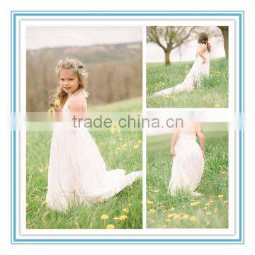 New Arrival Custom Made A-Line Lace Halter Princess Style Flower Girl Dress/Gowns Patterns with a Train 2015(FGCT07)